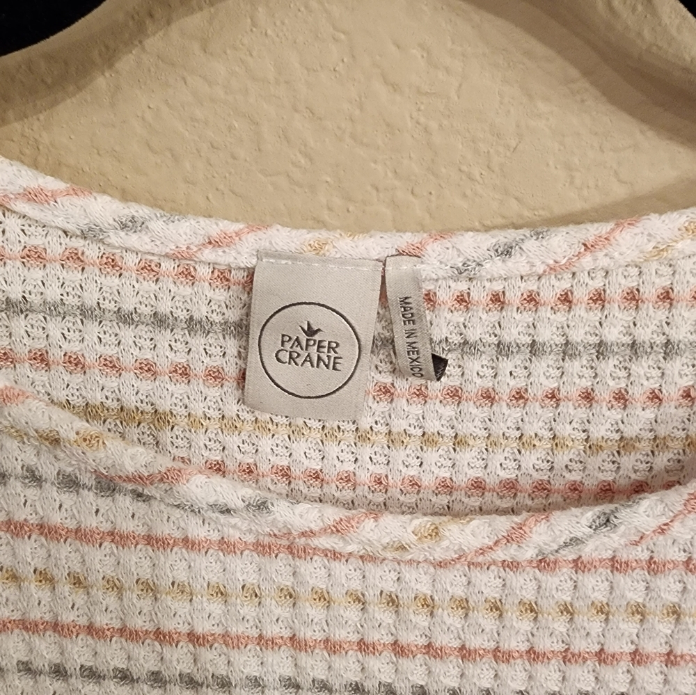 Paper Crane White Cropped Knit Top w Rose, Gold, Gray Stripes- SZ S - Picture 3 of 5